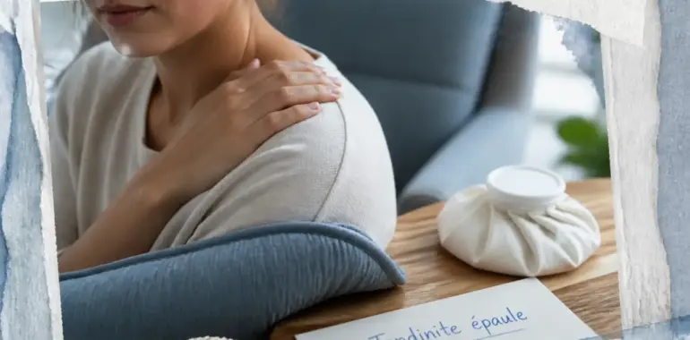 Tendinite épaule massage : effleurage léger et poche de glace