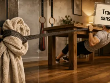 Traction sans barre à la table avec serviette, rowing de dos