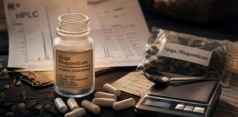 Turkesterone avis 250 à 500 mg : pilulier et gélules, étiquette floue
