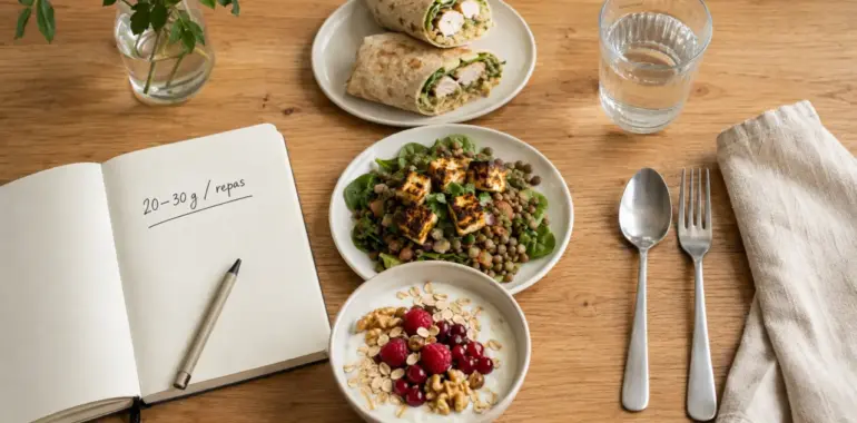 Bol skyr, lentilles et wrap : 20-30 g protéines pour chaque protéine repas