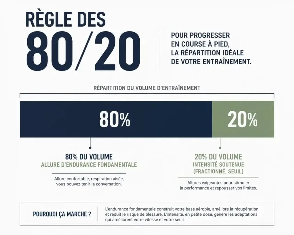 Règle des 80/20 pour courir 3 fois par semaine et progresser sans blessure