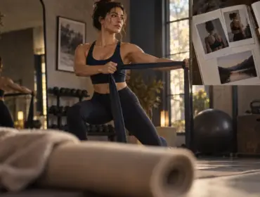 Raffermir la peau après une perte de poids : femme fait des exercices avec élastique en salle de sport