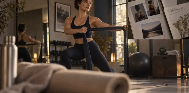 Raffermir la peau après une perte de poids : femme fait des exercices avec élastique en salle de sport