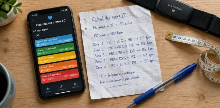 Calculateur zone de fréquence cardiaque : zones 1 à 5 sur smartphone