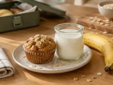 Goûter enfant proteine : muffin banane-avoine et yaourt nature