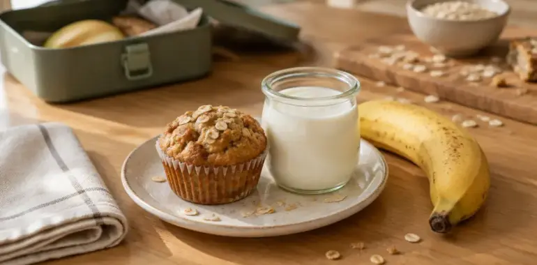 Goûter enfant proteine : muffin banane-avoine et yaourt nature