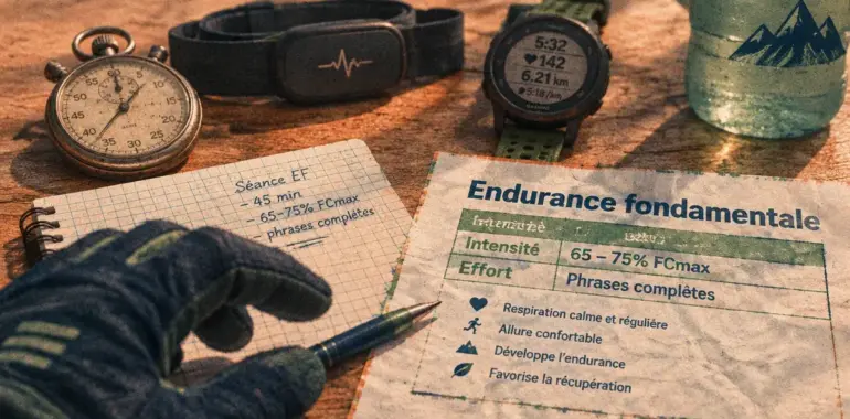 Tableau endurance fondamentale : BPM et allures selon FCmax et VMA